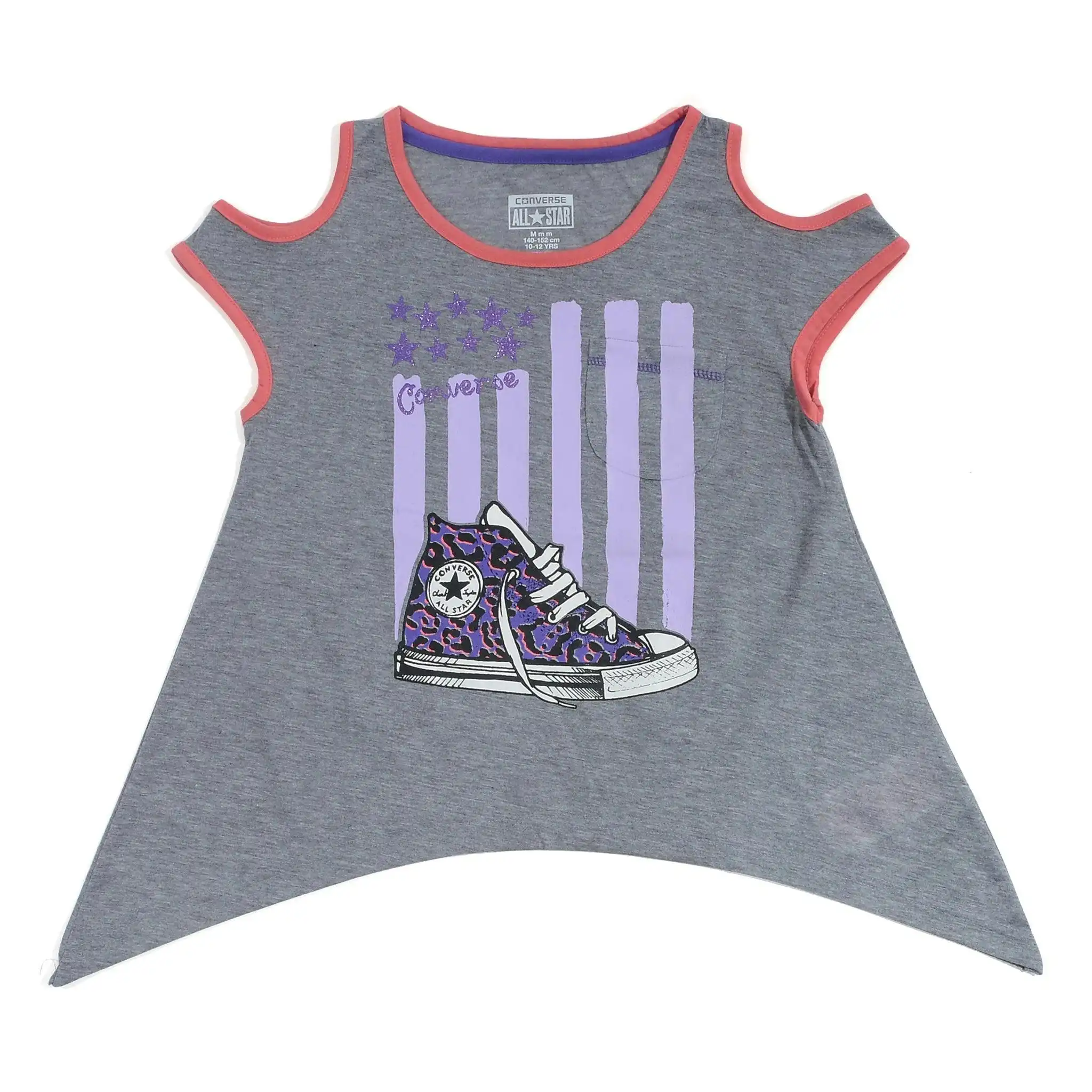 Converse Girl's Grey With Purple Print Cut Out T-shirt With Shoe Design