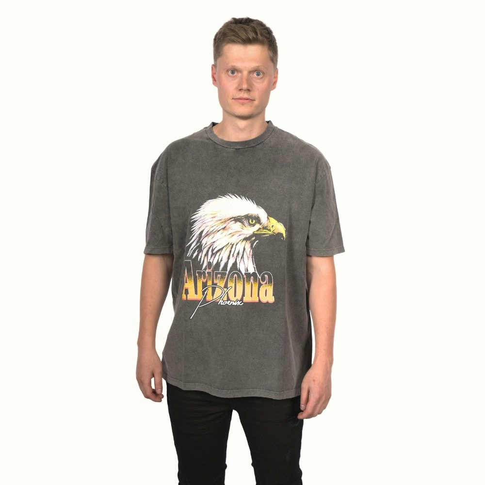 Topman Men's Arizona Eagle Print T-shirt - Dark Grey Acid Wash