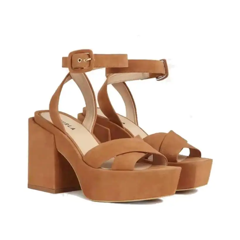 Furla Women's Cross Platform Sandal Heels - Miele Tan