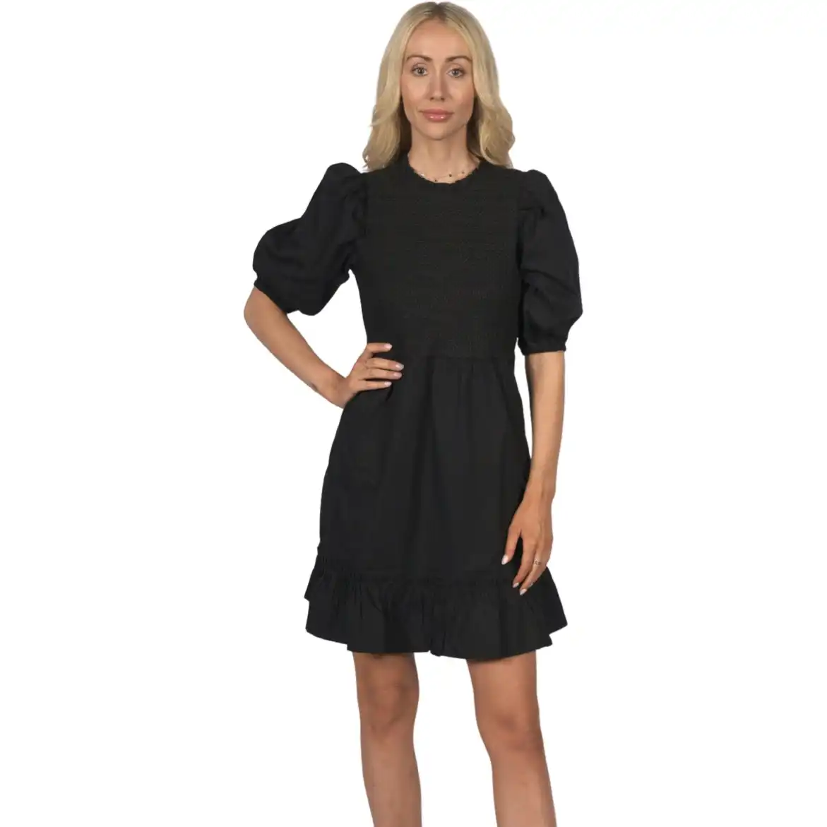 Miss Selfridge Women's Short Sleeve Tie Waist Knee Length Black Dress