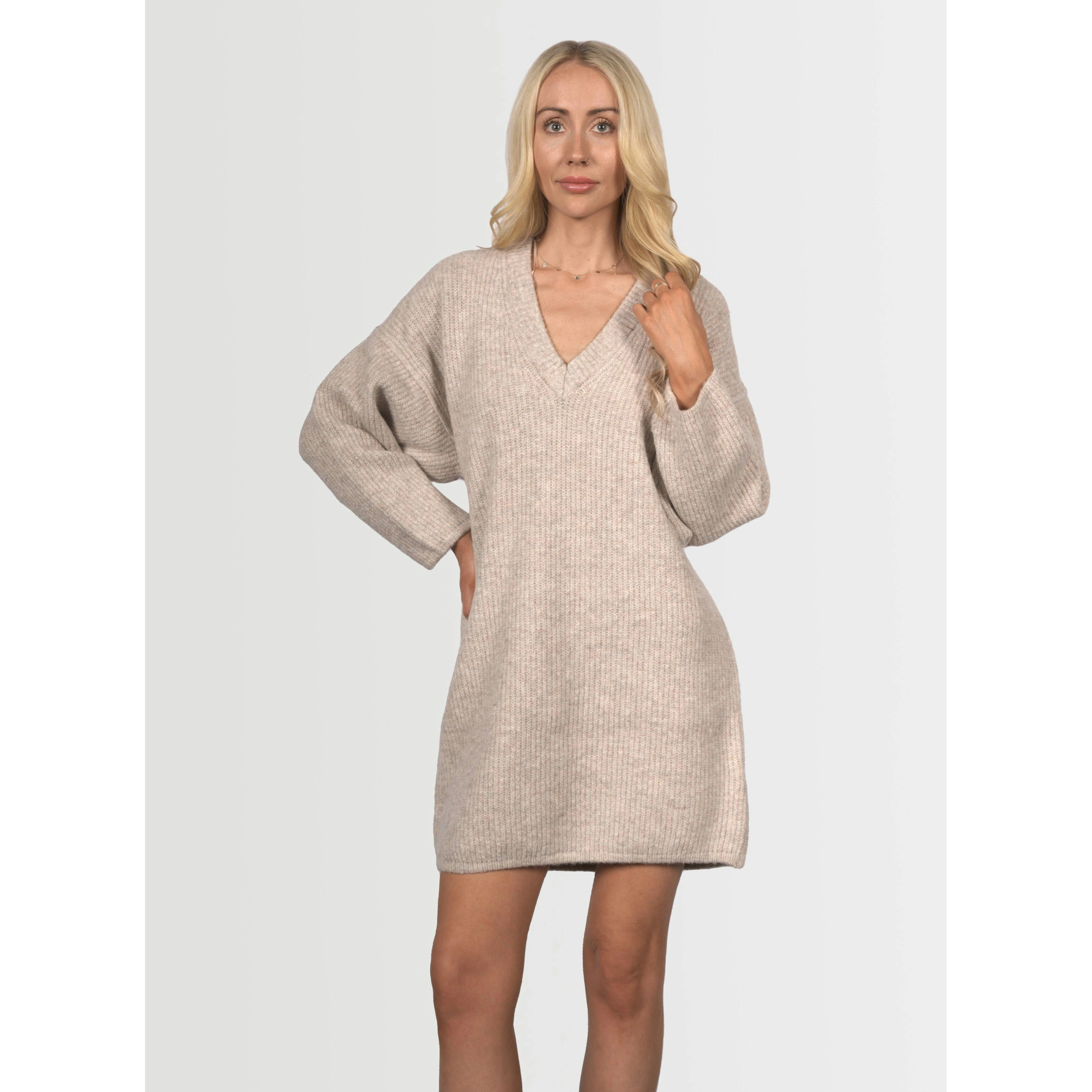 Topshop Women's Maternity V-neck Long Sleeve Knit Dress - Mink Beige