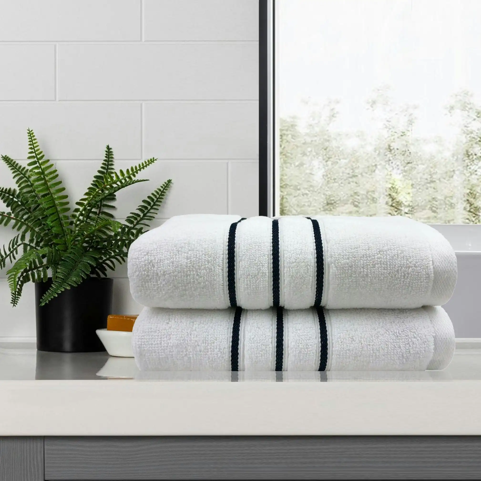 Amor Classic Bath Towel 2 Pcs Dobby Stripe Super Soft Premium Cotton