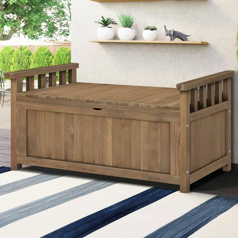 Alfordson Outdoor Storage Box Wooden Bench Chest Brown L