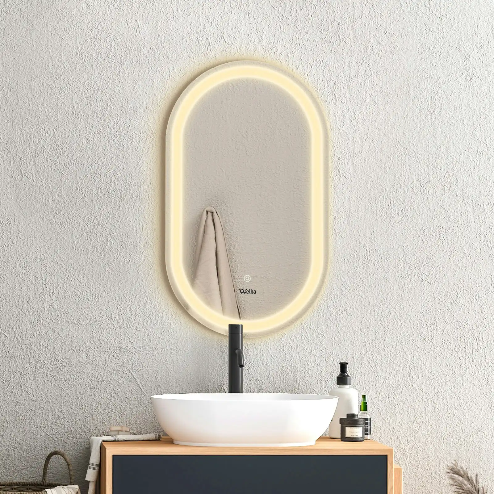 Welba LED Oval Bathroom Mirror Anti-fog Smart Makeup Wall Mirrors Vanity 75x50cm