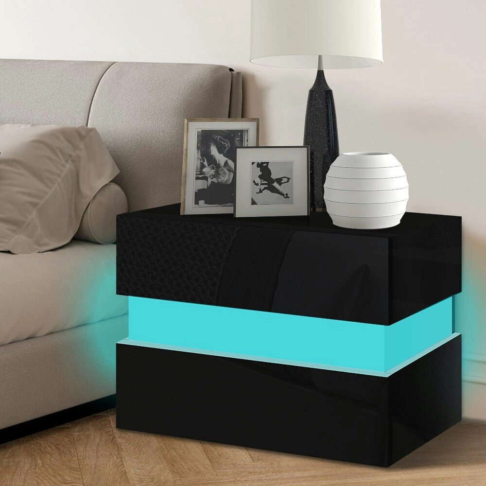 Alfordson Bedside Table LED Black