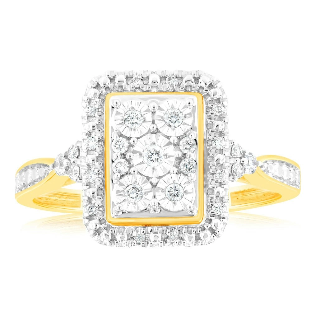 1/6 Carat Diamond Emerald Cut Ring in 9ct Yellow Gold