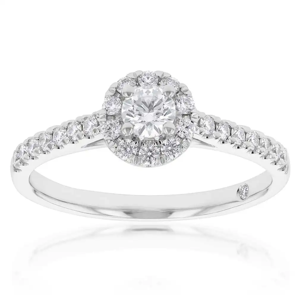 Flawless Cut 3/8 Carat Halo Engagement Ring in 18ct White Gold