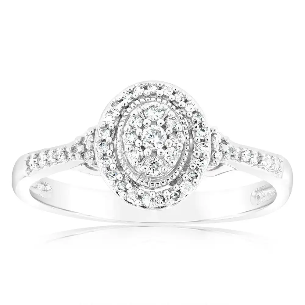 1/6 Carat Diamond Cluster Oval Ring in 10ct White Gold