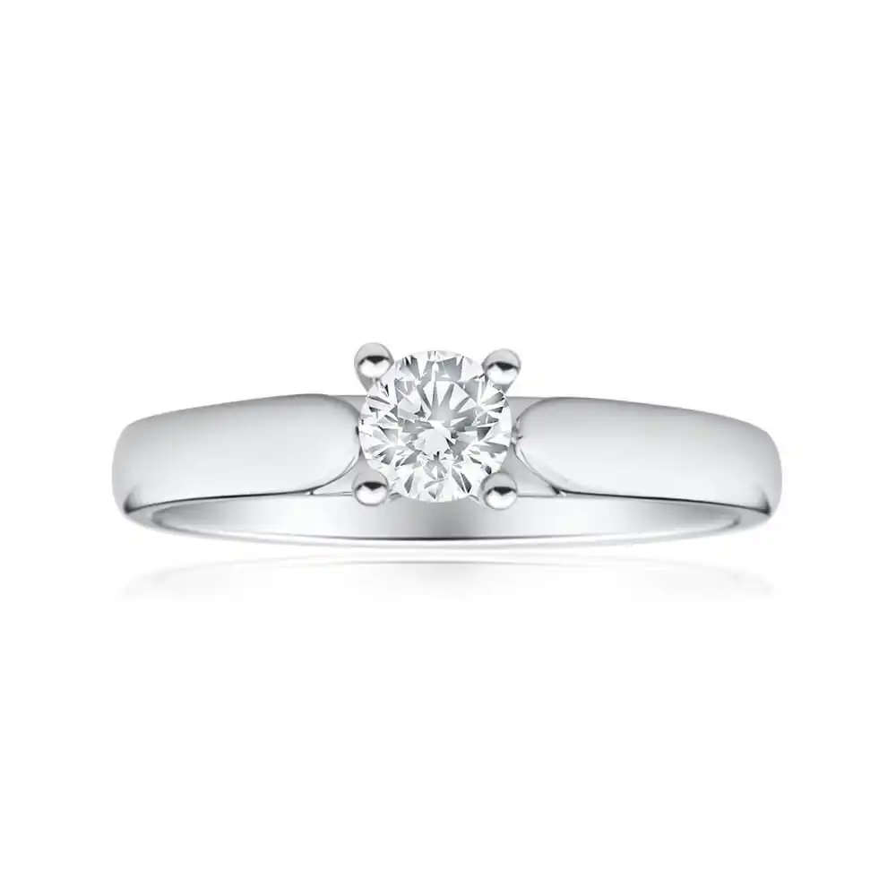 9ct White Gold Solitaire Ring With 0.30 Carat 4 Claw Set Diamond