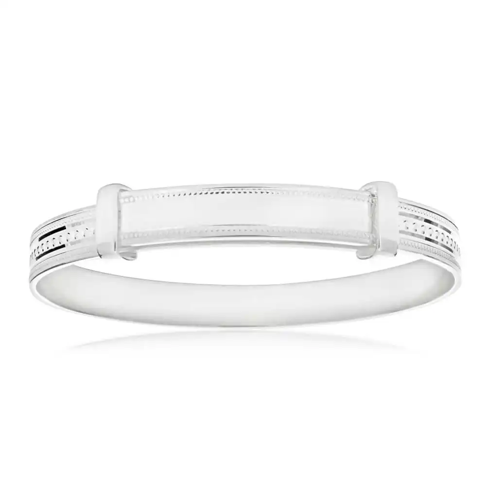 Sterling Silver Milgrain ID Plate Expandable Baby Bangle