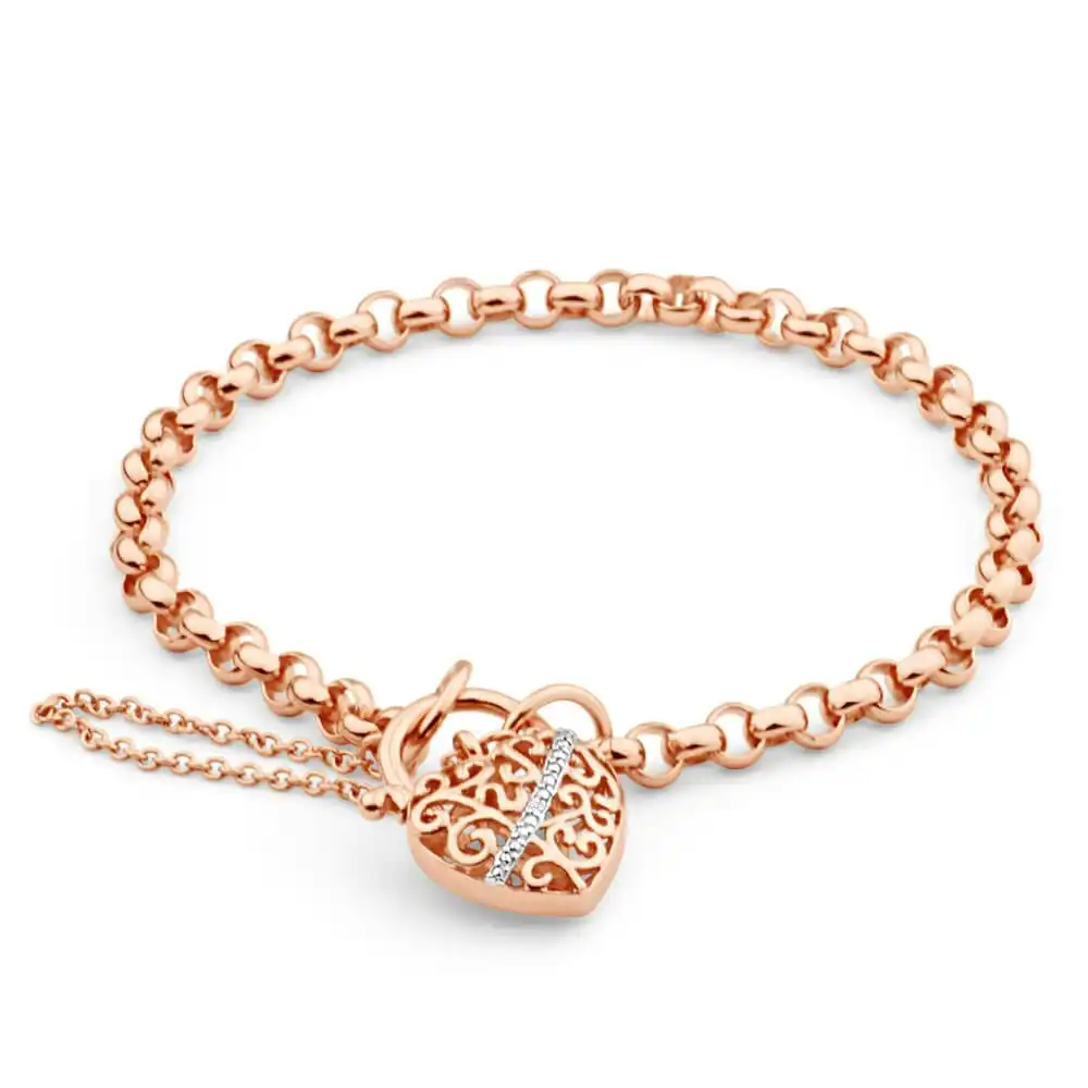 9ct Rose Gold Fancy Padlock Belcher Bracelet