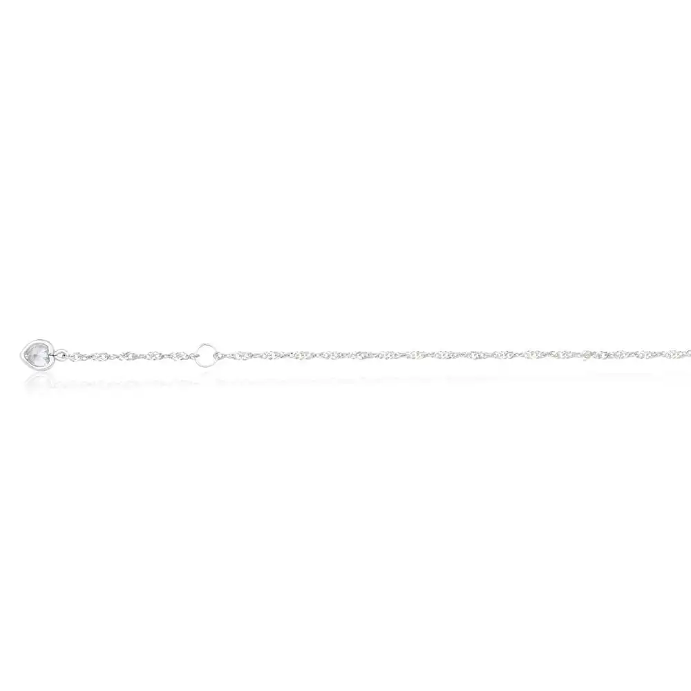 9ct White Gold Singapore with White Cubic Zirconia Heart Charm 27cm Anklet