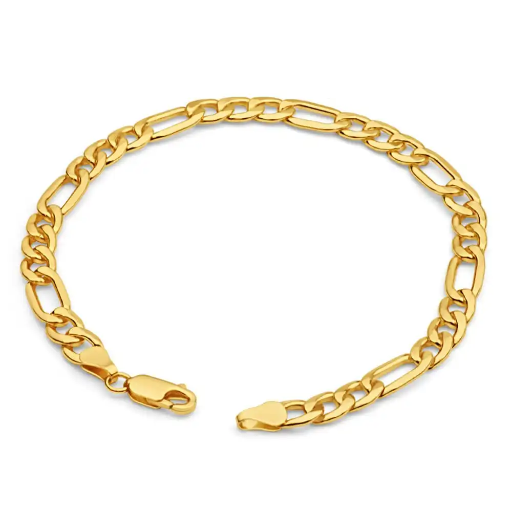 9ct Yellow Gold Silver Filled 21cm Figaro Bracelet 150 Gauge