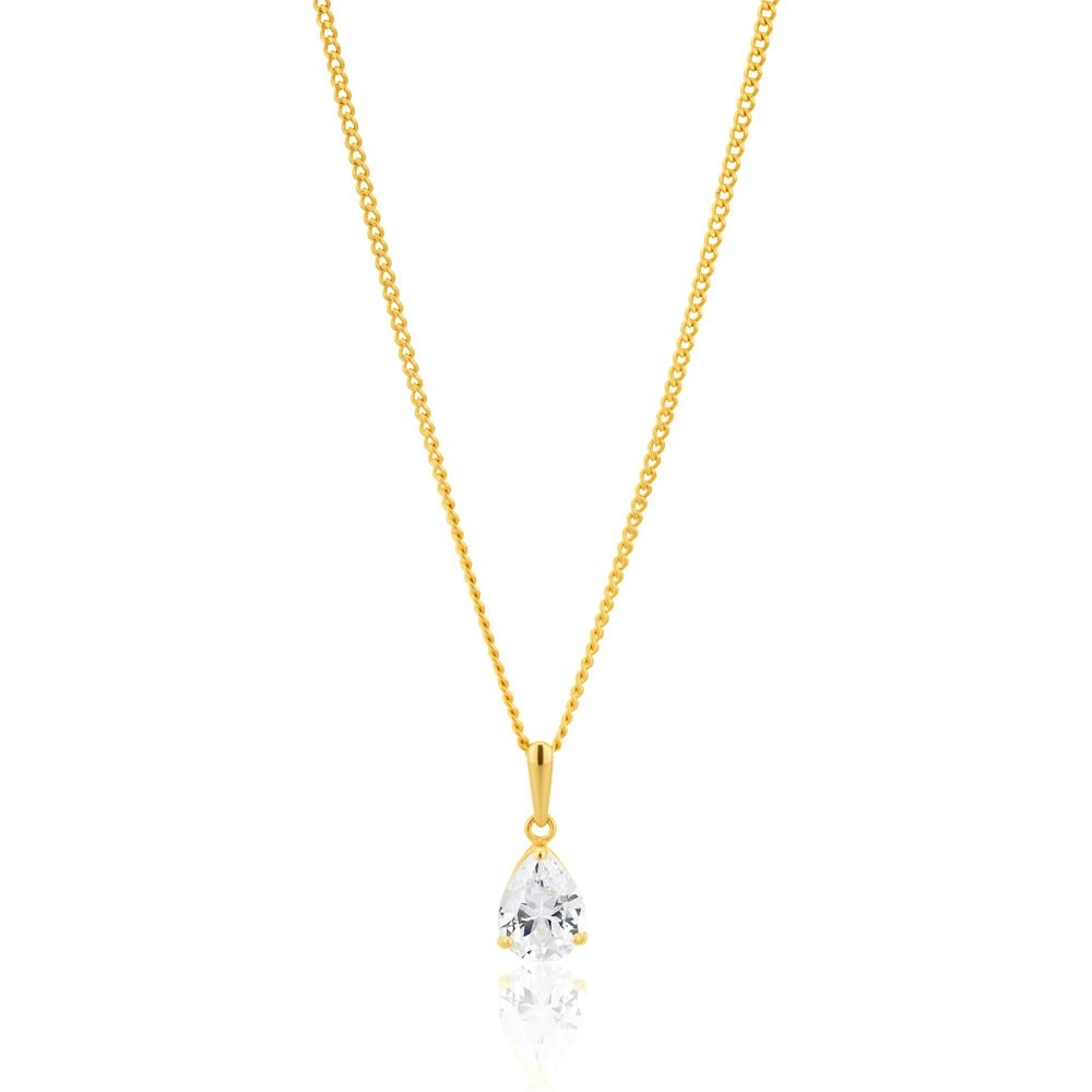 9ct Yellow Gold Teardrop Zirconia Pendant