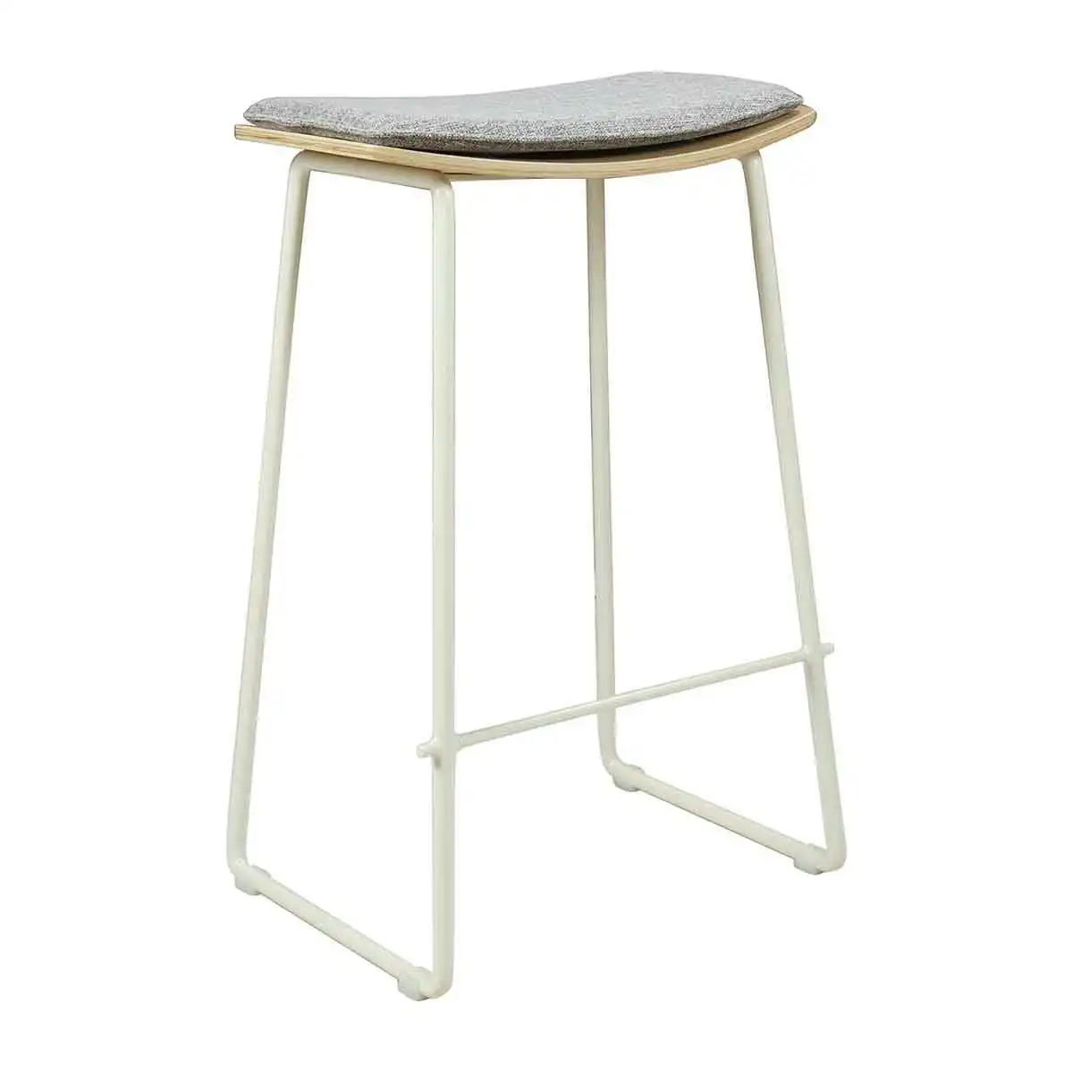 Hendrix Backless Bar Stool (Oak, Grey Weave Fabric, White Base)