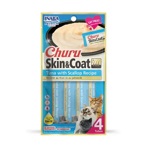 INABA Churu Skin and Coat Cat Treats - Tuna with Scallop Recipe