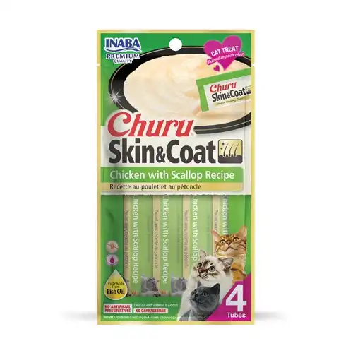 INABA Churu Skin and Coat Cat Treats - Chicken with Scallop Recipe