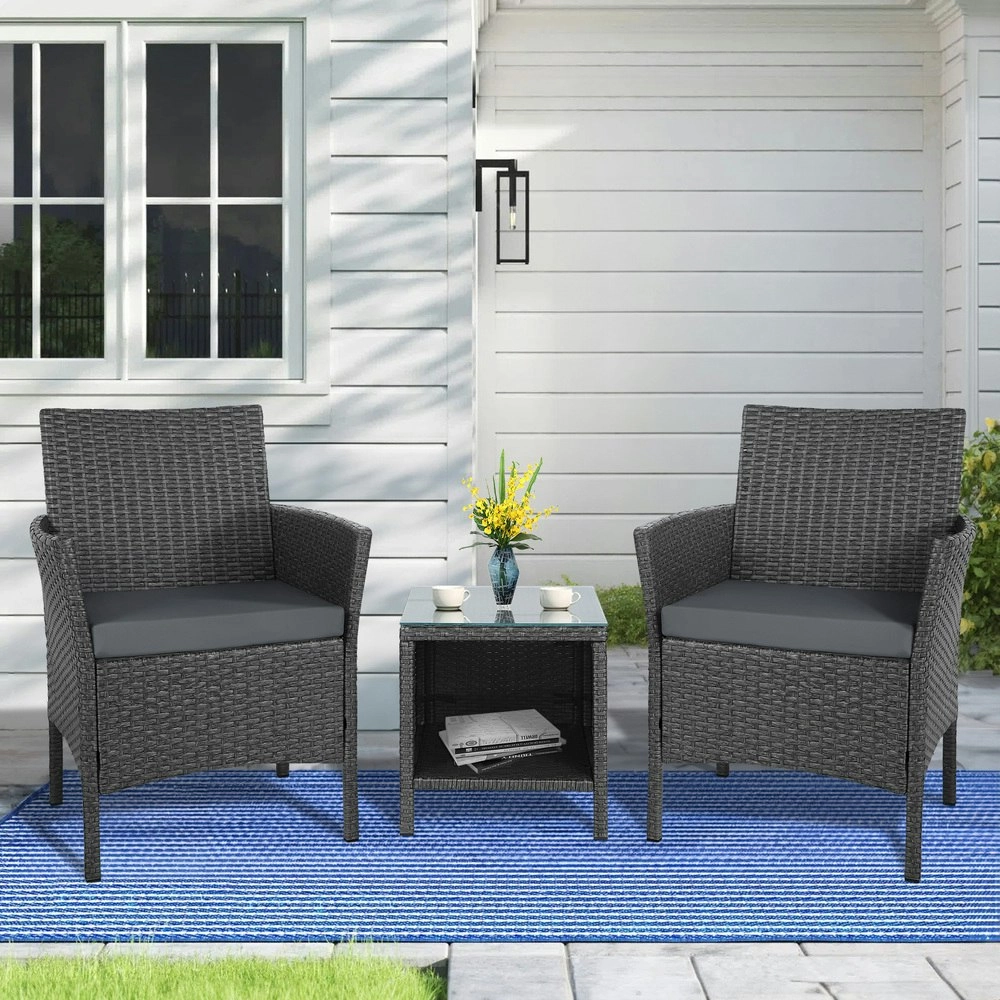 Alfordson Outdoor Furniture 3PCS Bistro Wicker Set Dark Grey