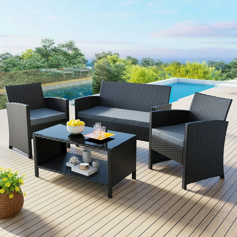 Alfordson Outdoor Furniture 4PCS Patio Wicker Set Black