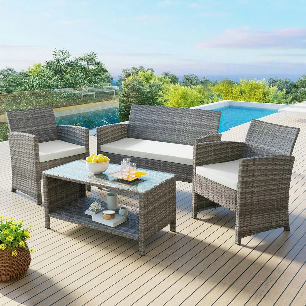 Alfordson Outdoor Furniture 4PCS Patio Wicker Set Grey