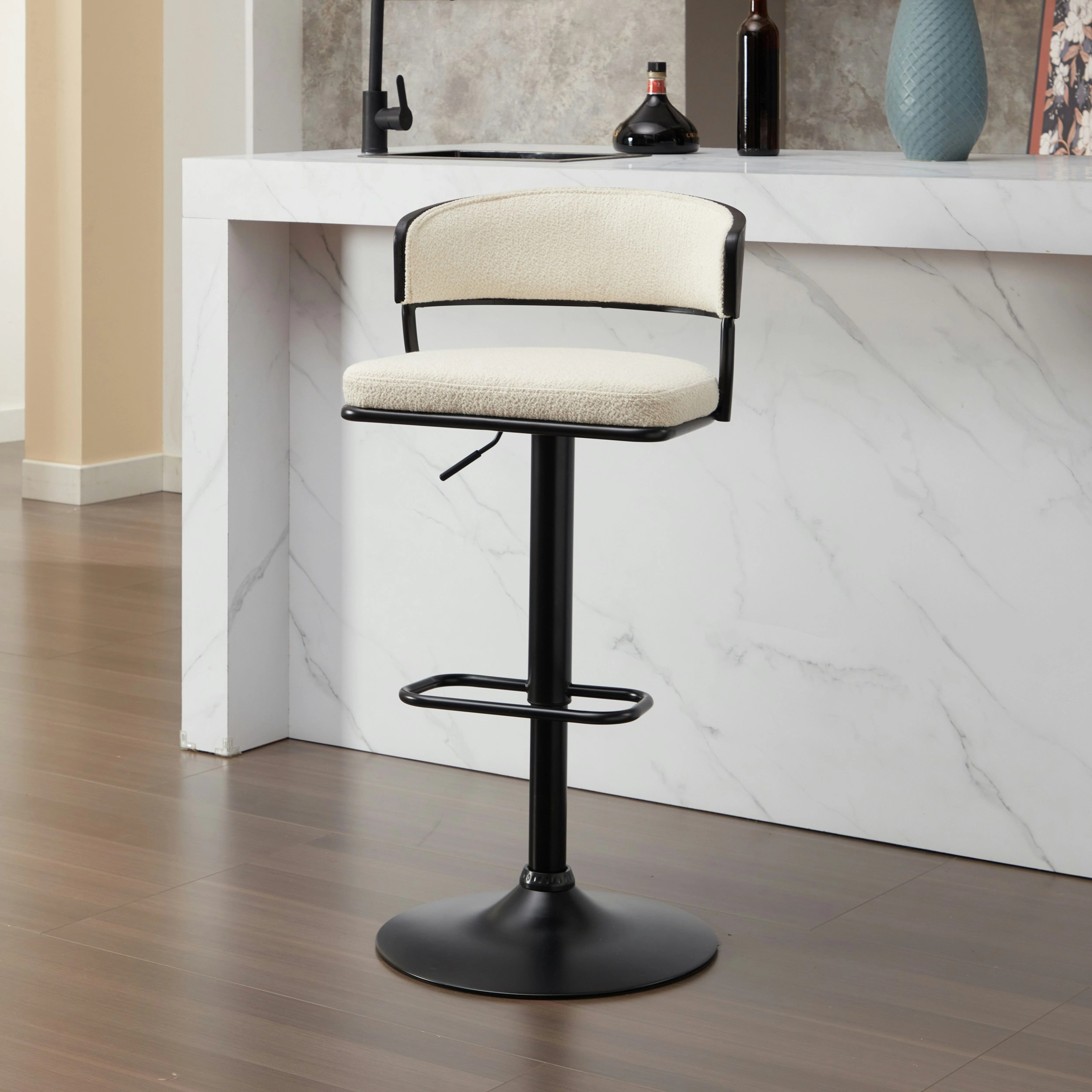 IHOMDEC Modern Wing Back Adjustable Swivel Bar Stools White