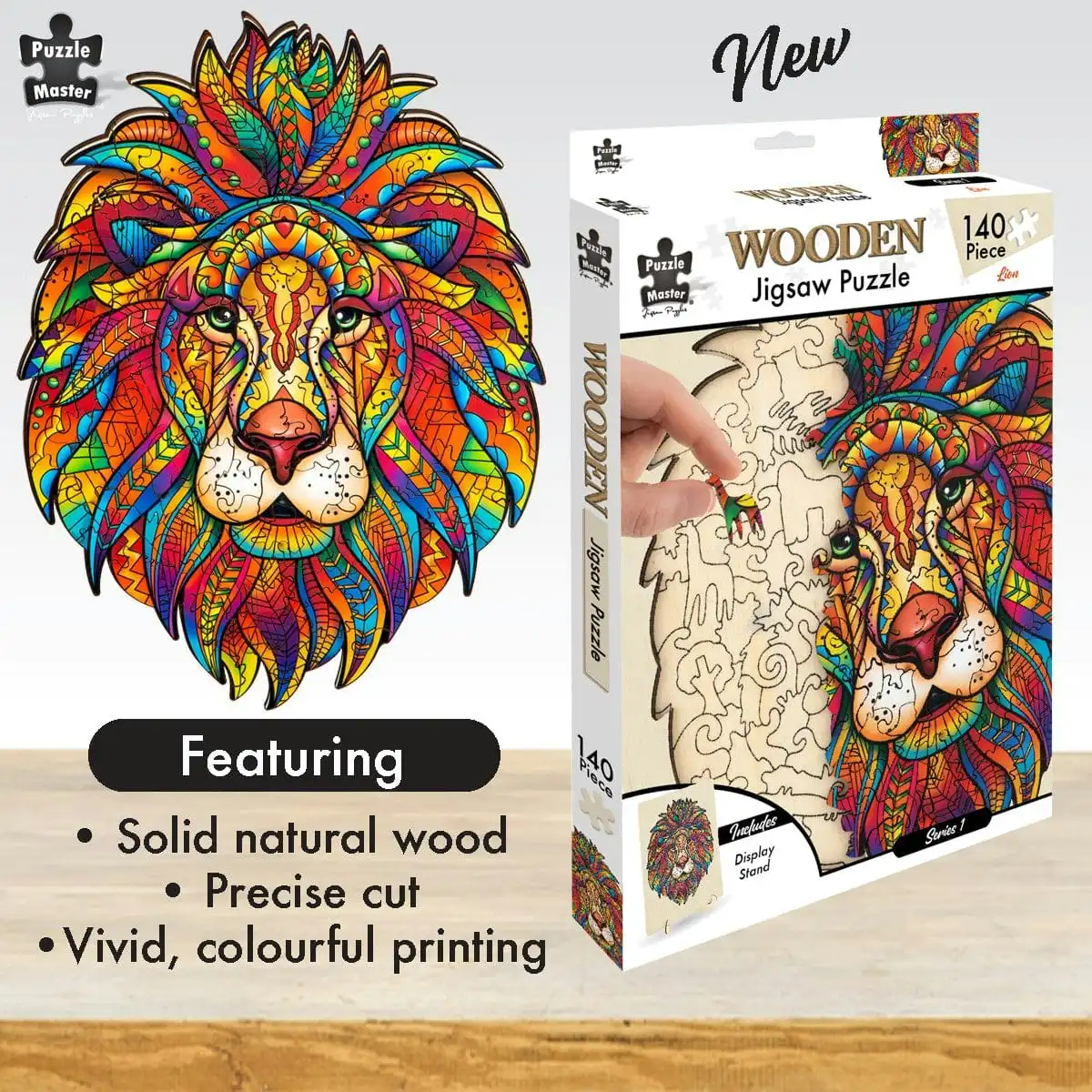 Puzzle Master 140 Piece Wooden Jigsaw Puzzle, Lion