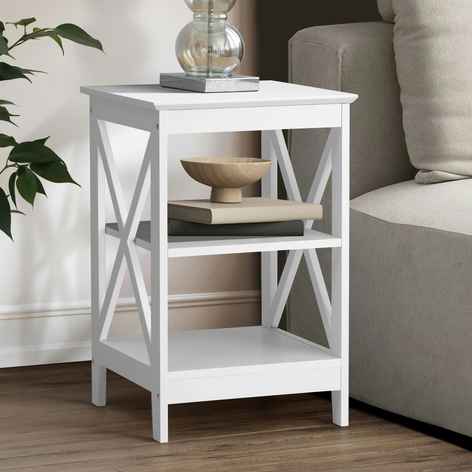 Oikiture Side Table Coffee Bedside Sofa End Tables 3-tier Shelf White