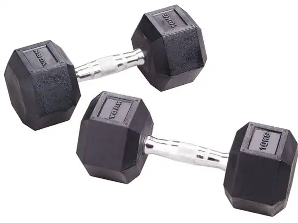 York 37.5kg Rubber Hex Dumbbell