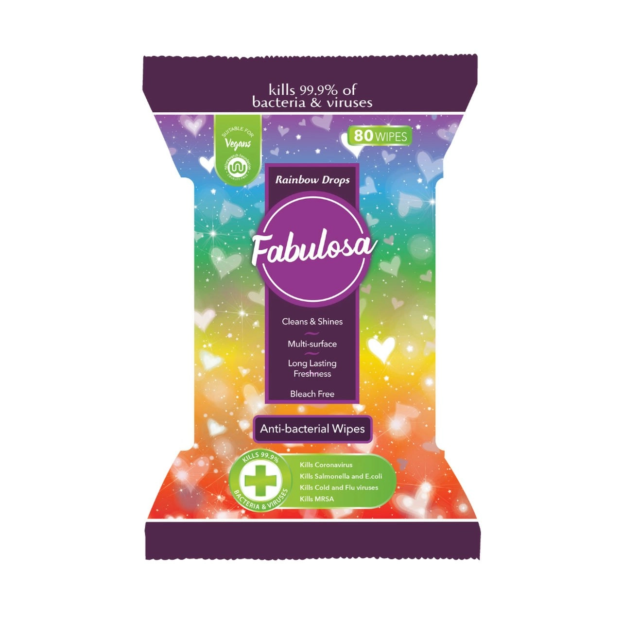 Rainbow Drops Anti-bac Wipes 80pk