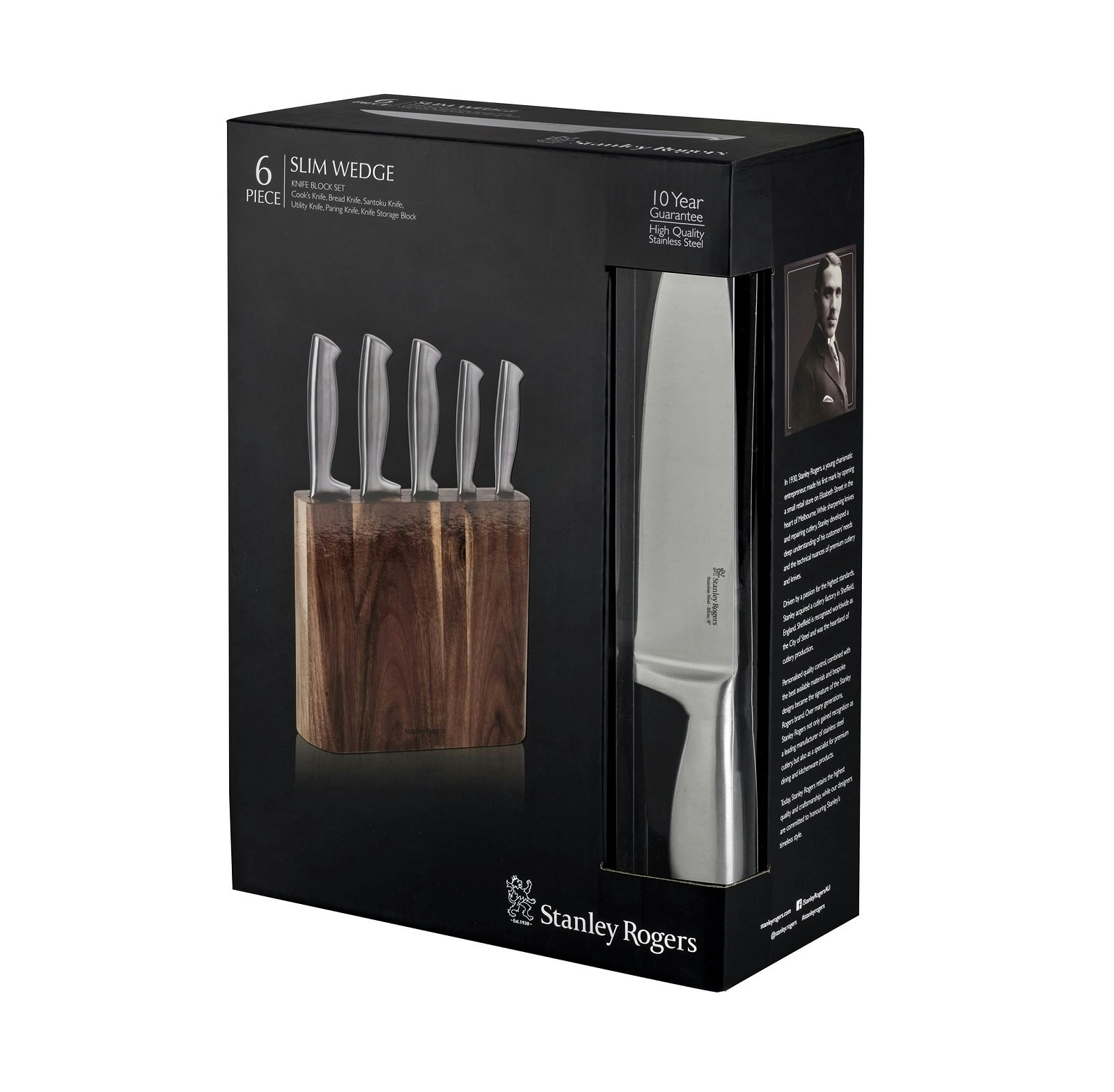 Stanley Rogers Slim Wedge 6 Piece Knife Block Set