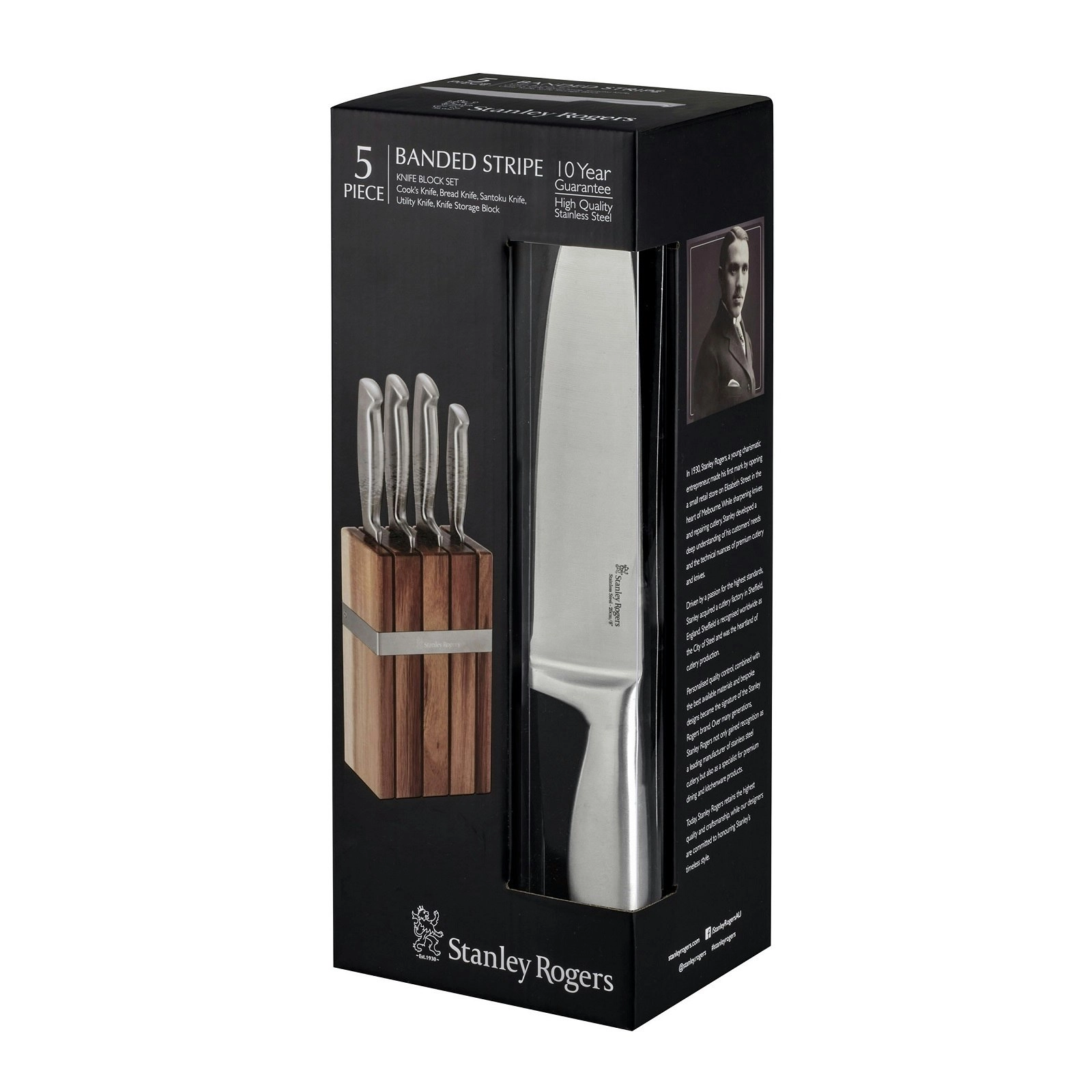 Stanley Rogers Banded Strip 5 Piece Knife Block Set