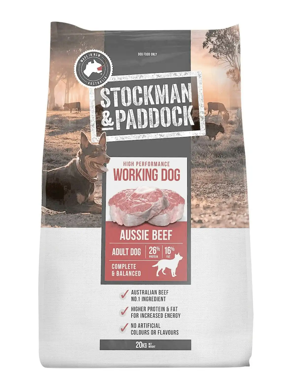 Stockman and Paddock Working Dog Beef Dry Dog Food 20kg