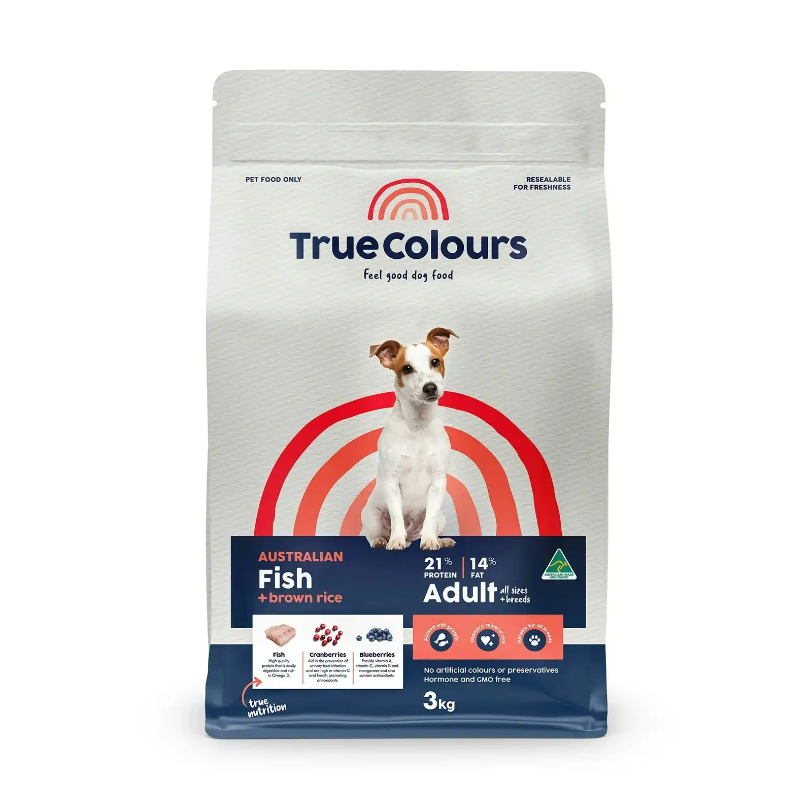 True Colours Adult Fish & Brown Rice Dry Dog Food 3kg