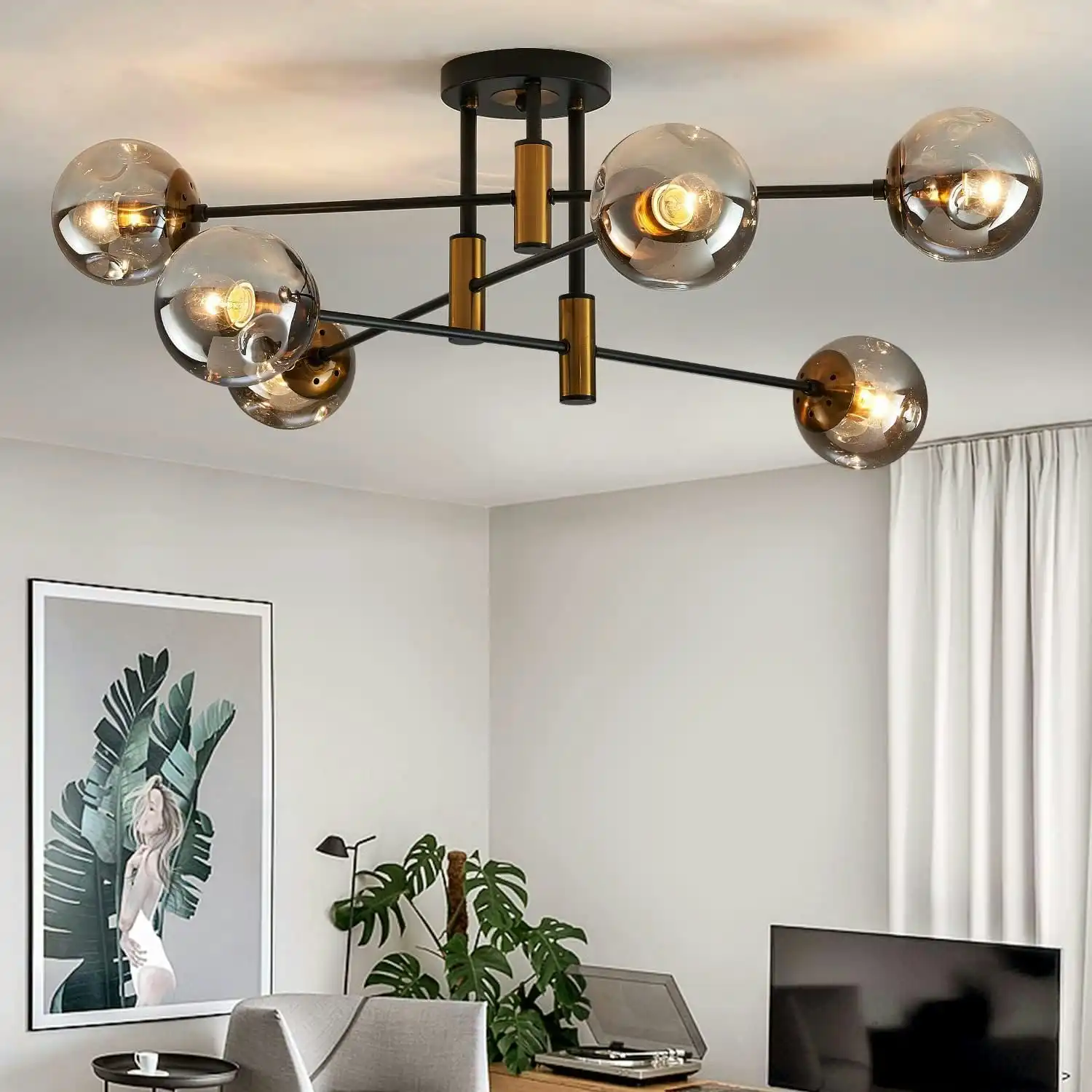 Modern Sputnik Chandelier 6-Light Glass Globe