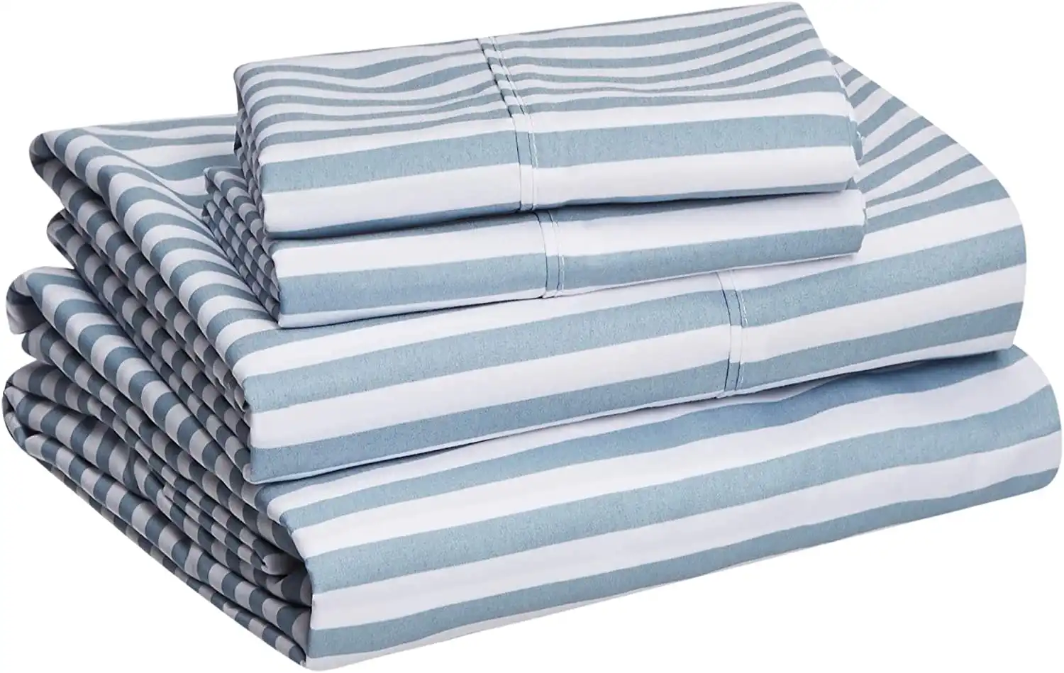 King Size Microfiber Bed Sheet Set, 36 cm Deep Pockets, Lightweight, Super Soft, Easy Care, Dusty Blue Pinstripe