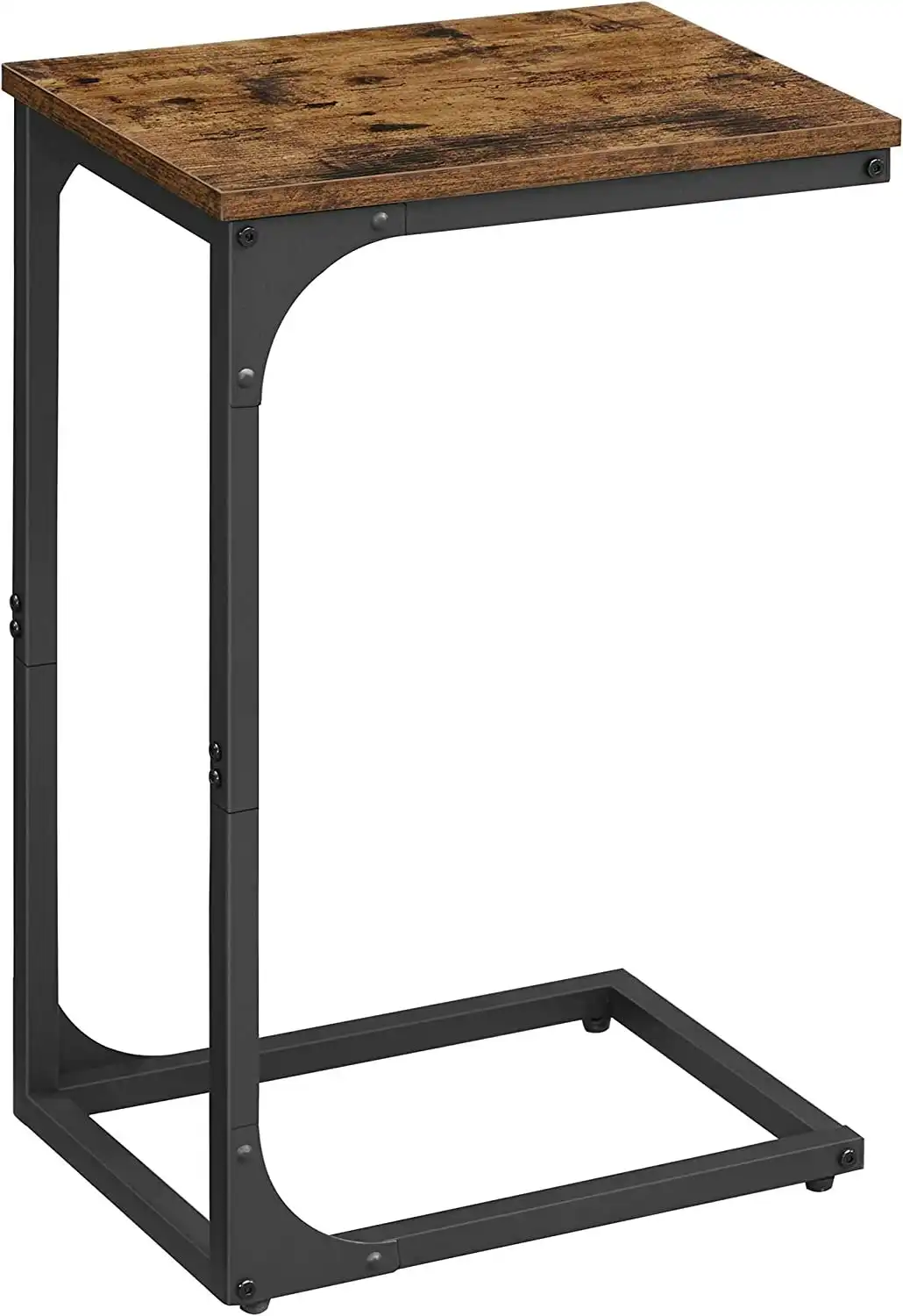 Rustic Brown and Black C-Shaped End Table - Industrial Sofa Side Table