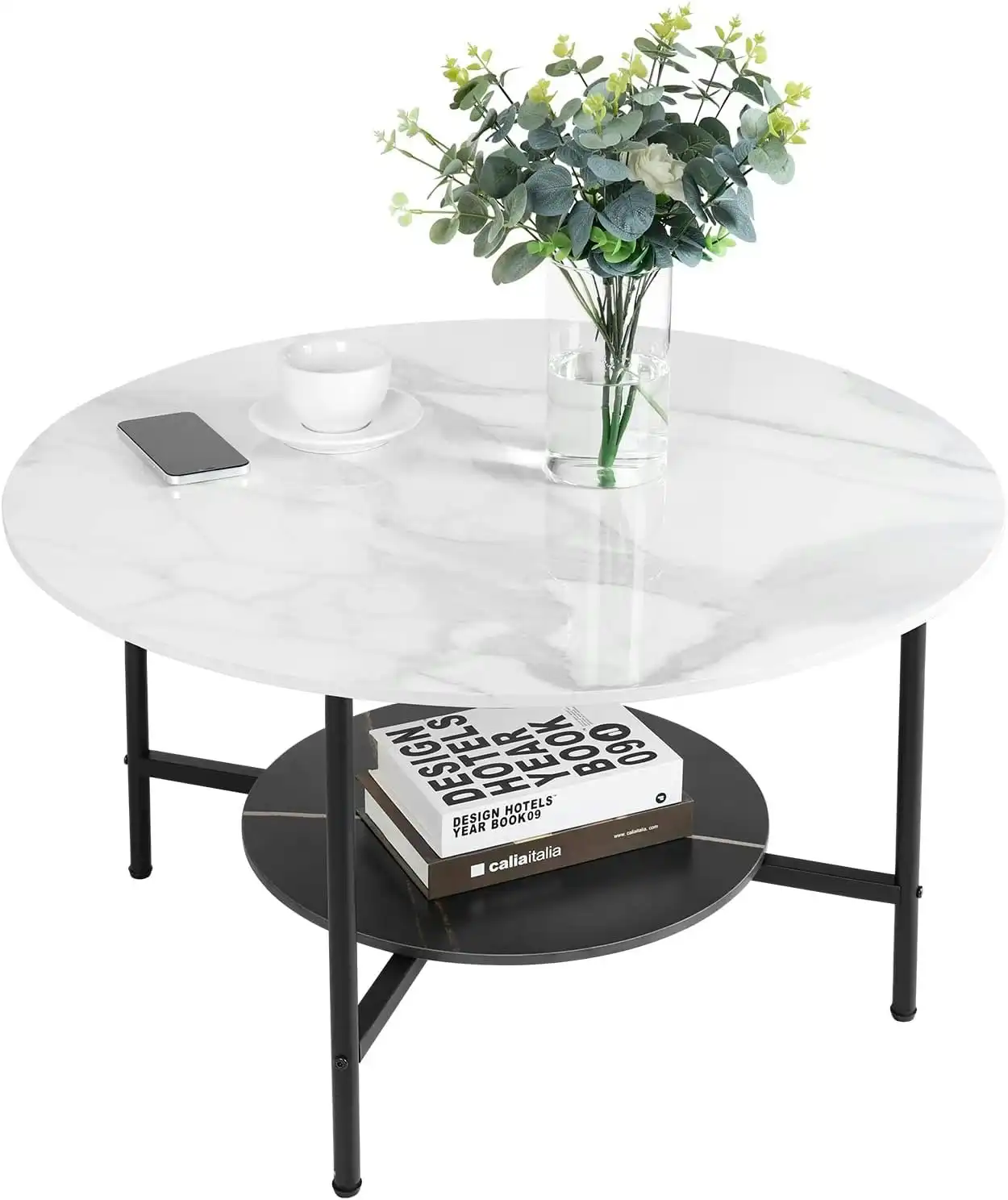 Round Coffee Table Marble Table 2-Tier 80cm