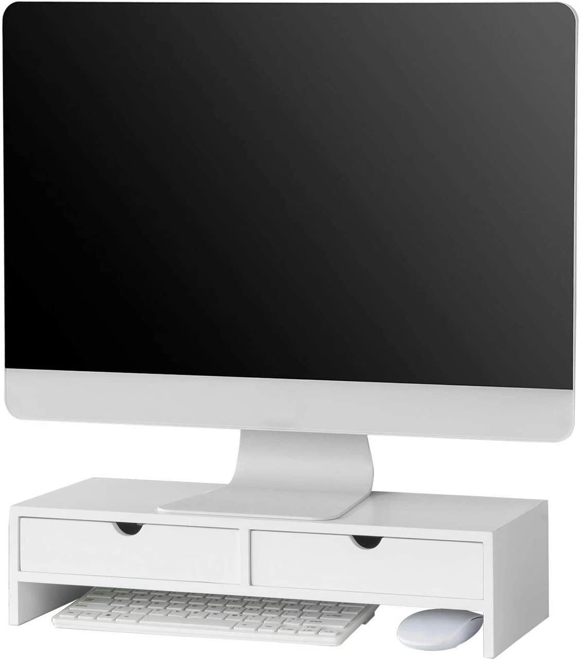 VIKUS White Monitor Stand Desk Organizer with 2 Drawers