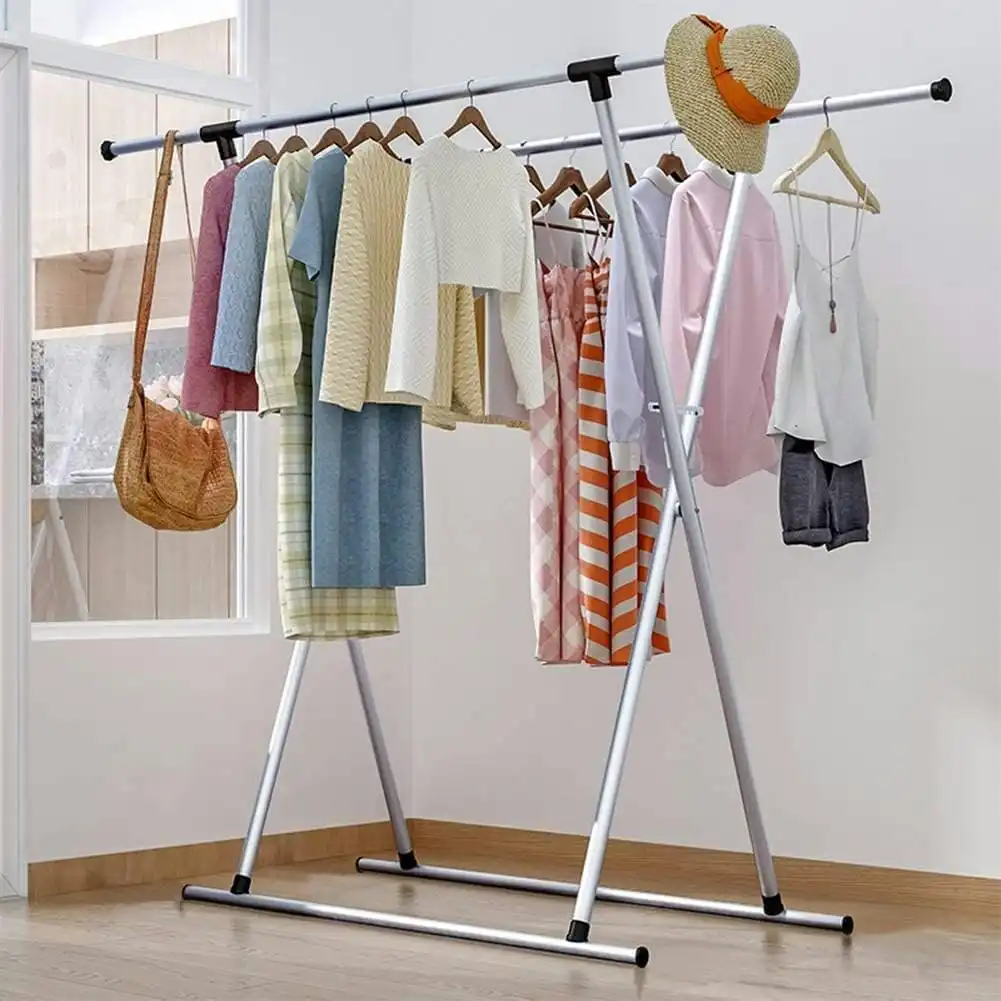 Clothes Drying Rack Double Rail Adjustable Telescopic Folding Space Saving