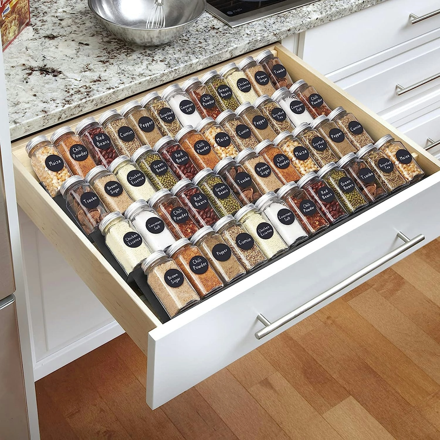 Kitchen Spice Rack Drawer Organizer, 4 Tier Adjustable