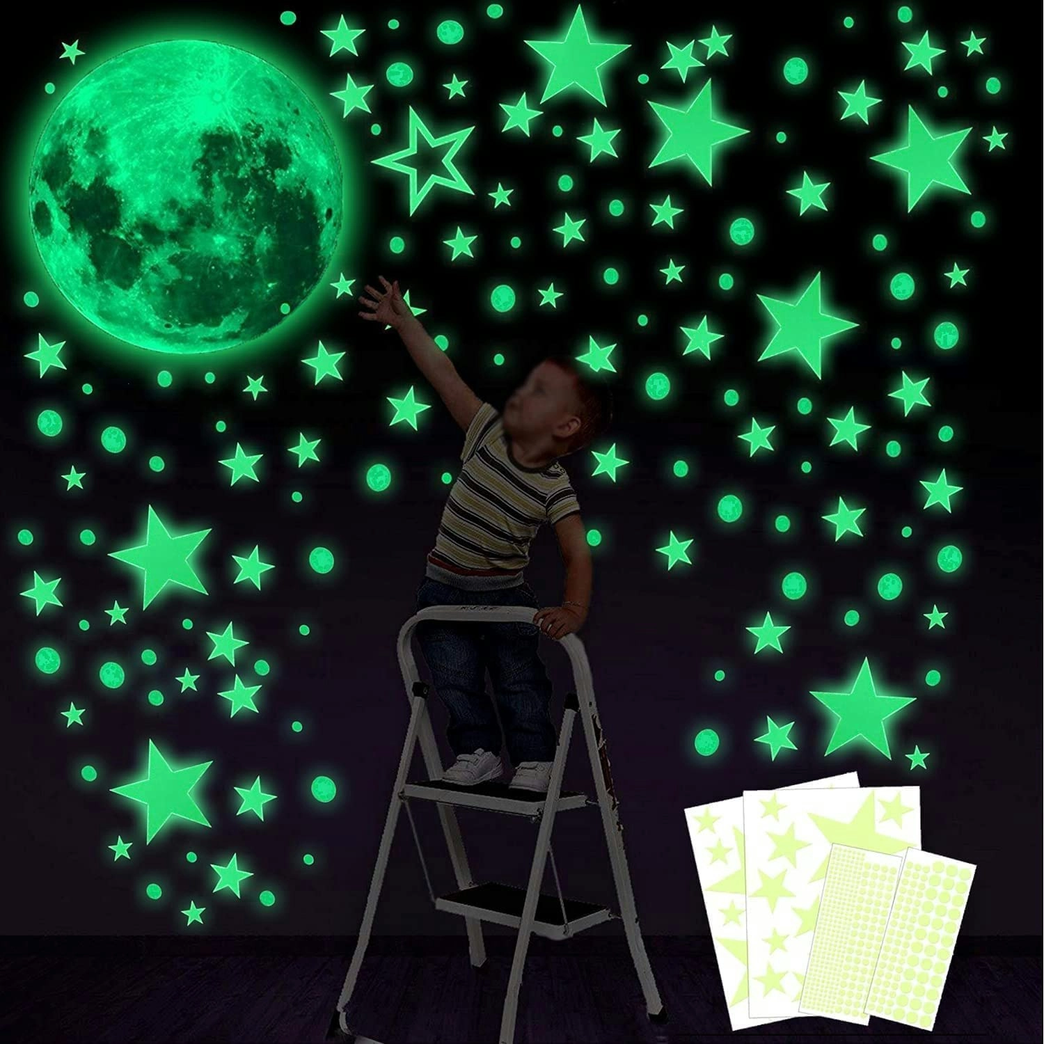 Glow in Dark Stickers 435pcs Luminous Dots Stars Moon DIY Wall Ceiling Decor