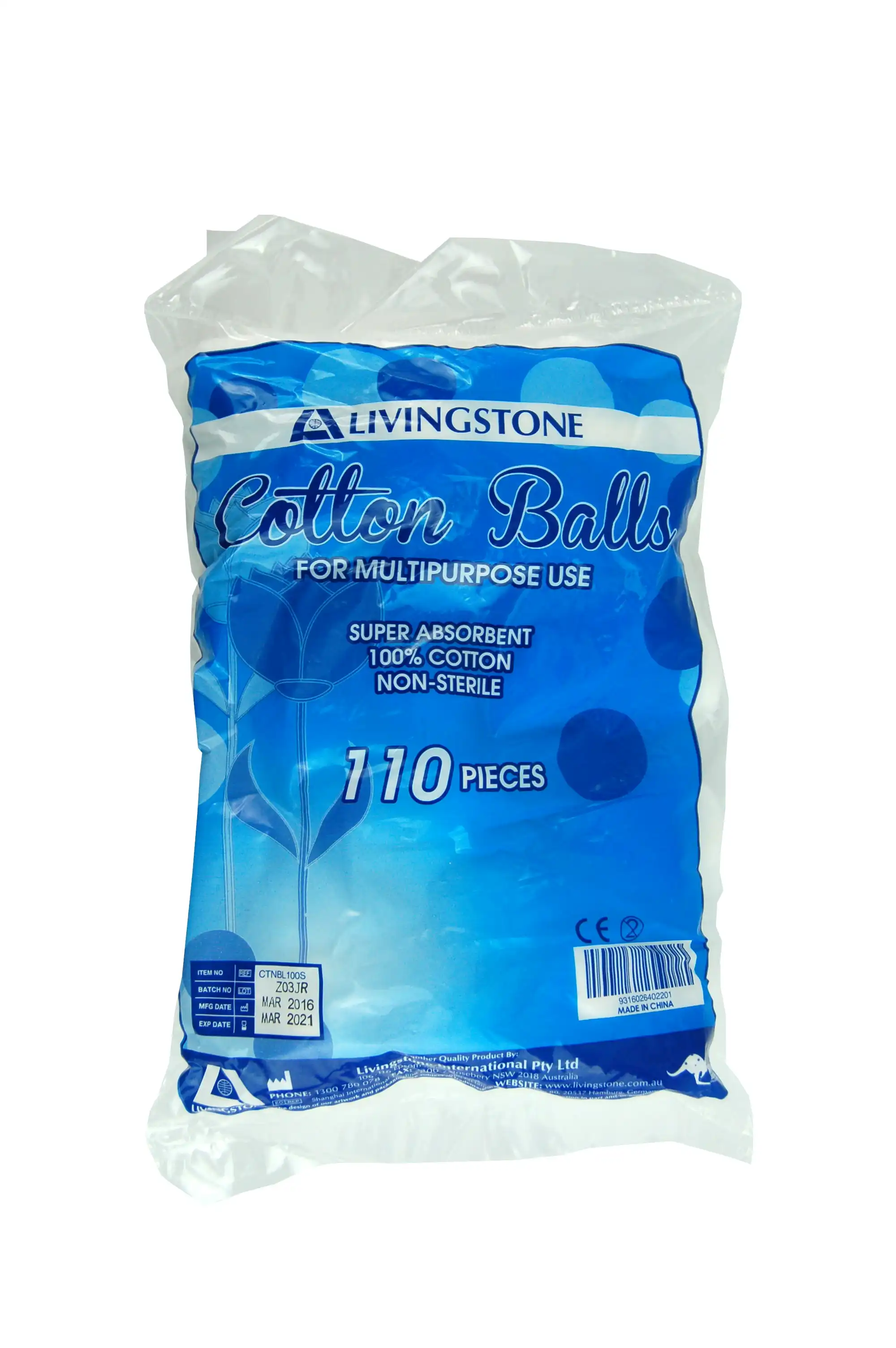 Livingstone Cotton Balls 100% Cotton 0.6g Non-Sterile 110 Bag