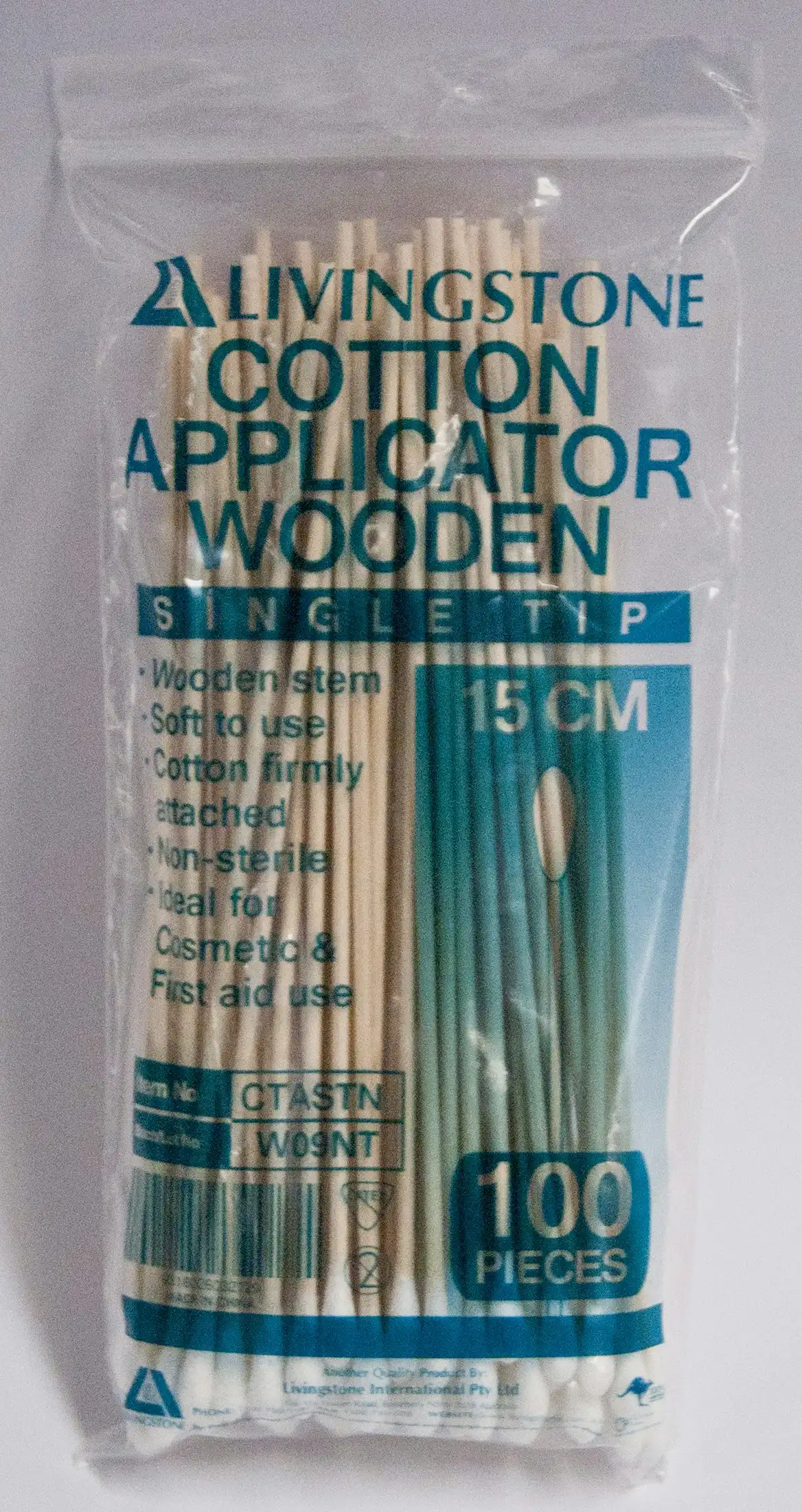 Livingstone Cotton Tip Applicator Single Tipped Biodegradable Wooden Stem 15cm 100 Bag