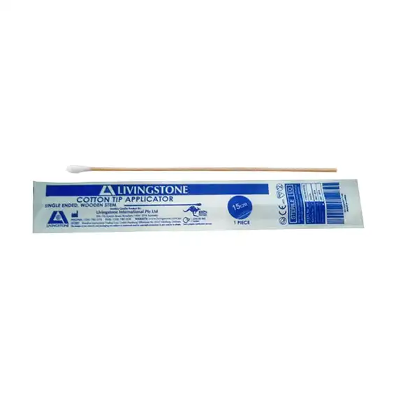 Livingstone Cotton Tip Applicator, Single Tipped Biodegradable Wooden Stem 15cm 1000 Carton