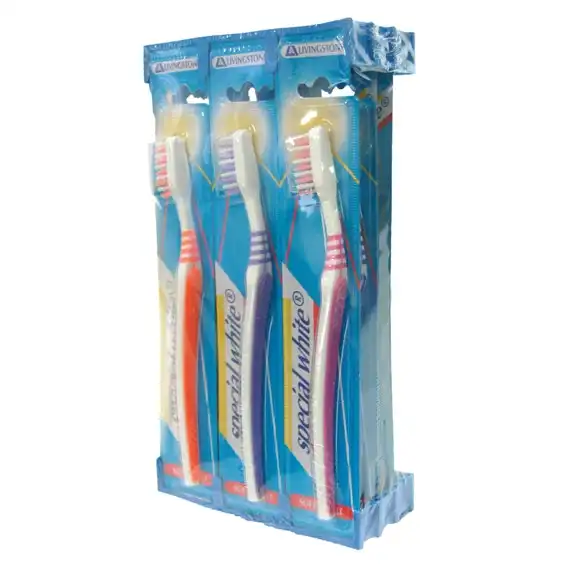 Livingstone Special White Toothbrush, Adult, Soft DuPont USA Bristles, Assorted Colours, 12/Pack, 480/Carton