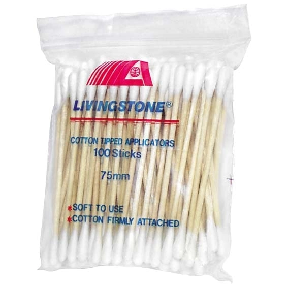 Livingstone Cotton Tip Applicator Double Tipped Wooden Stem 7.5cm 100 Pack