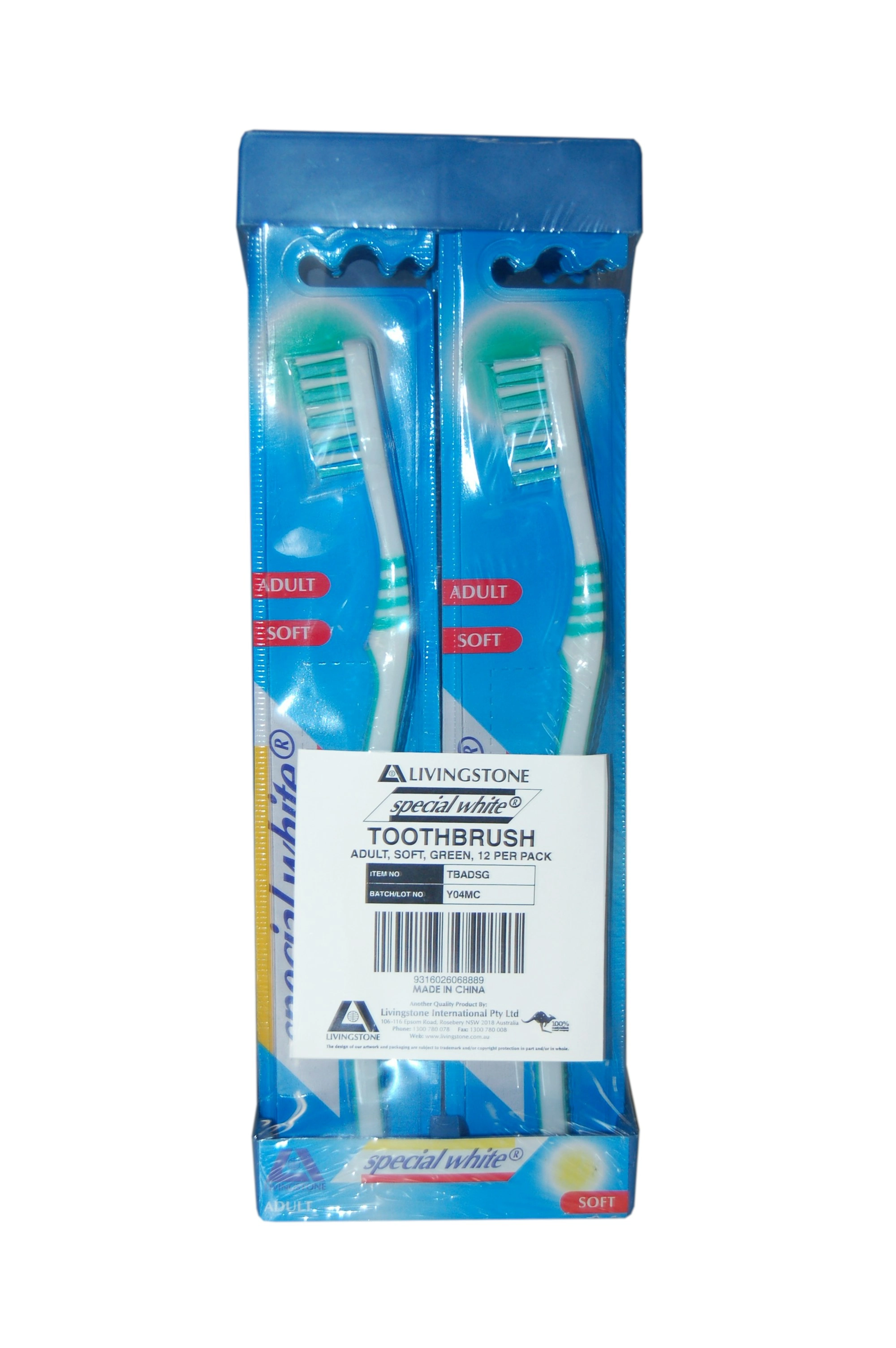 Livingstone Special White Toothbrush Adult Soft Bristles Green 12 Pack