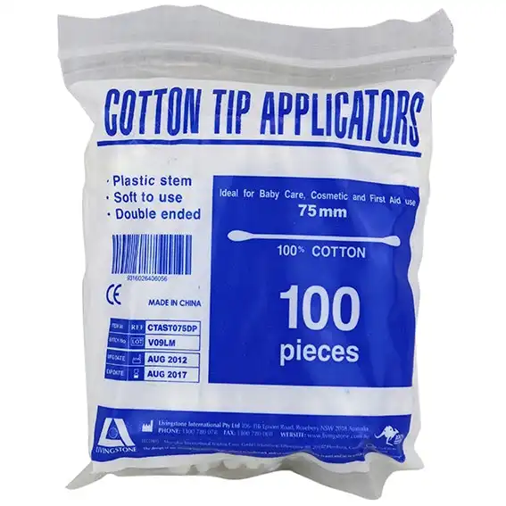 Livingstone Cotton Tip Applicator, Double Tipped, Recyclable Plastic Stem