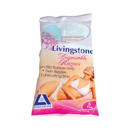 Livingstone Shaving Razors Twin Blade with Handle and Lubricating Strip Pink 5 Bag