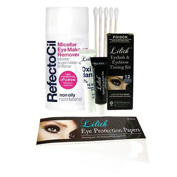 Livingstone At-Home Lash/Brow Tint Kit With Blue Black Tint + Eye Protection Papers + Cotton Tip Applicators + Eye Makeup Remover